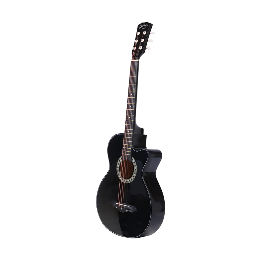 Alpha 38" Acoustic Guitar Wooden Body Steel String Full Size with Stand Black - Image 4