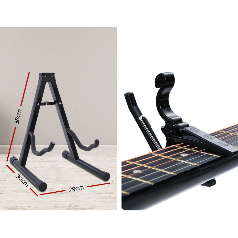 Alpha 38" Acoustic Guitar Wooden Body Steel String Full Size with Stand Black - Image 5