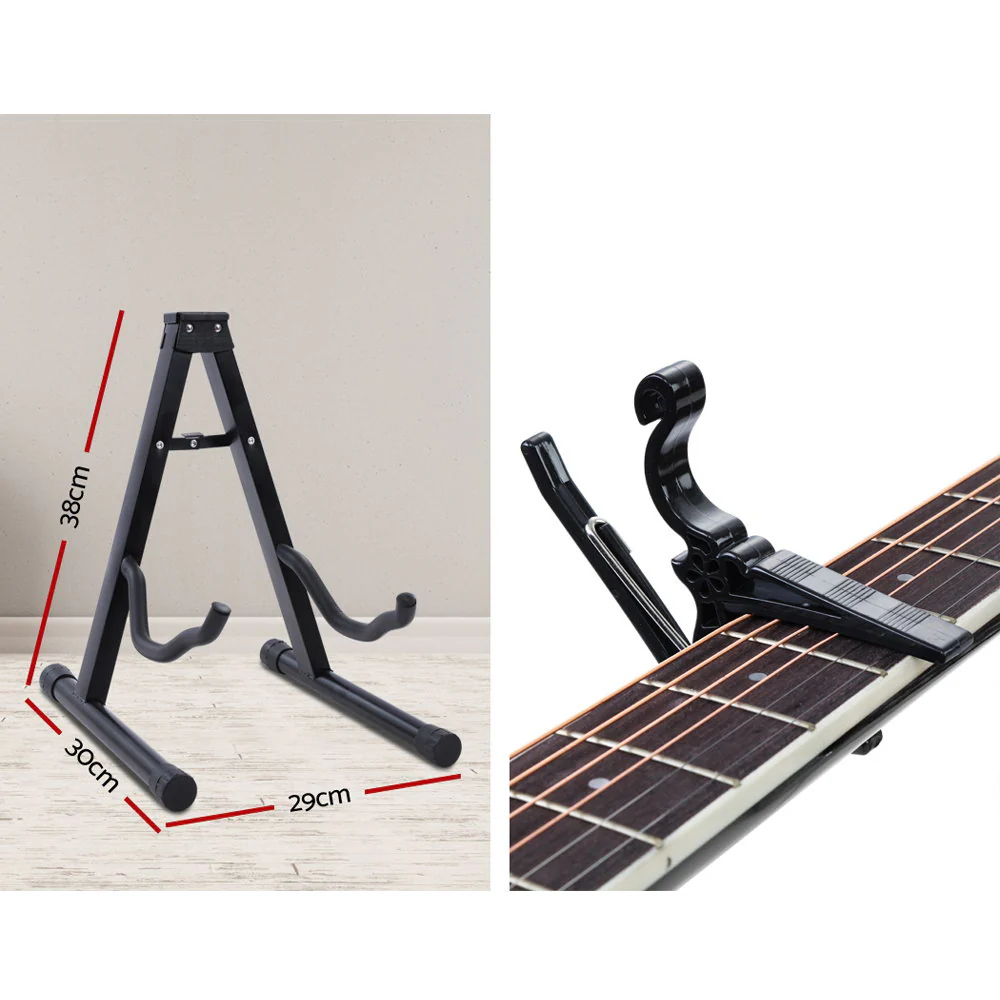 Alpha 38" Acoustic Guitar Wooden Body Steel String Full Size with Stand Wood - Image 5