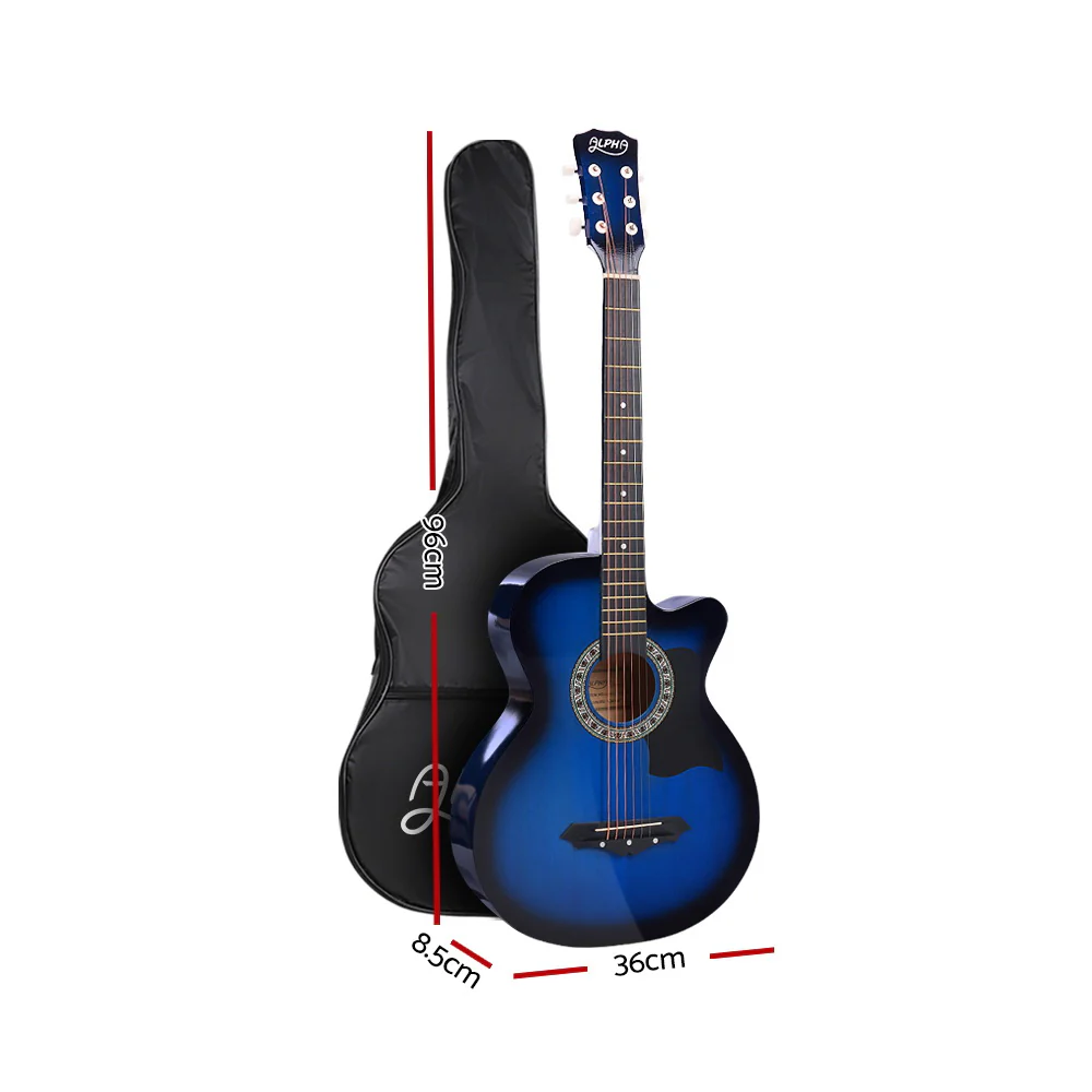 Alpha 38" Acoustic Guitar Wooden Body Steel String with Stand Blue - Image 3