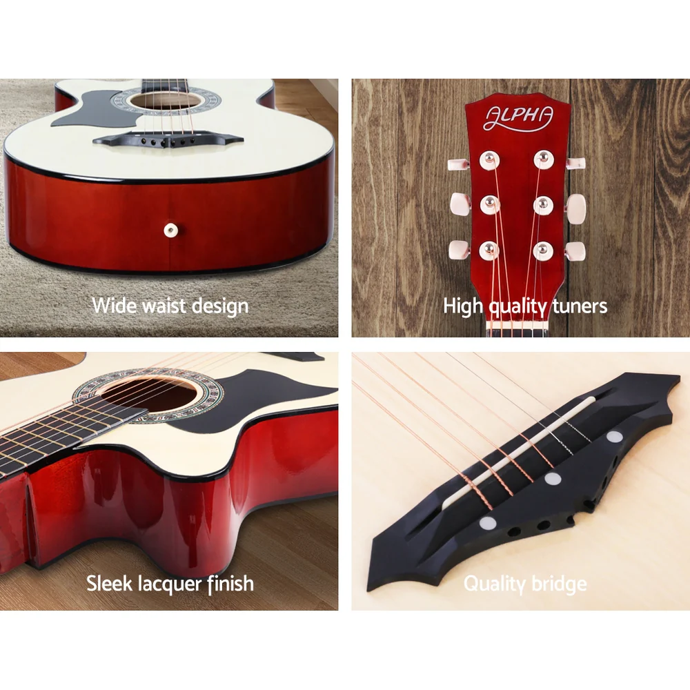 Alpha 38" Acoustic Guitar Wooden Body Steel String with Stand Left Handed - Image 6