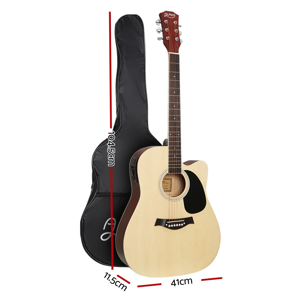 Alpha 41" Acoustic Guitar Equaliser Electric Output Cutaway with Stand Wood - Image 3