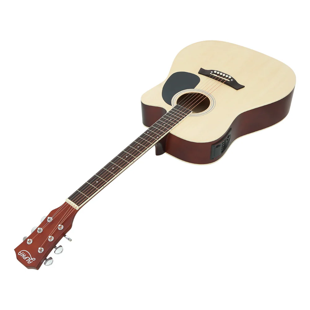 Alpha 41" Acoustic Guitar Equaliser Electric Output Cutaway with Stand Wood - Image 4
