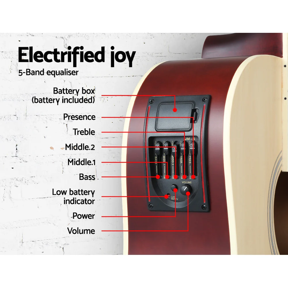 Alpha 41" Acoustic Guitar Equaliser Electric Output Cutaway with Stand Wood - Image 5