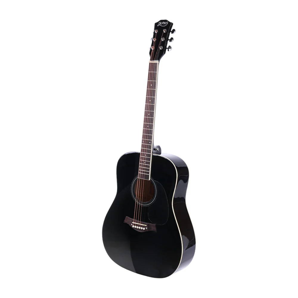 Alpha 41" Acoustic Guitar Wooden Body Steel String Dreadnought Stand Black - Image 4