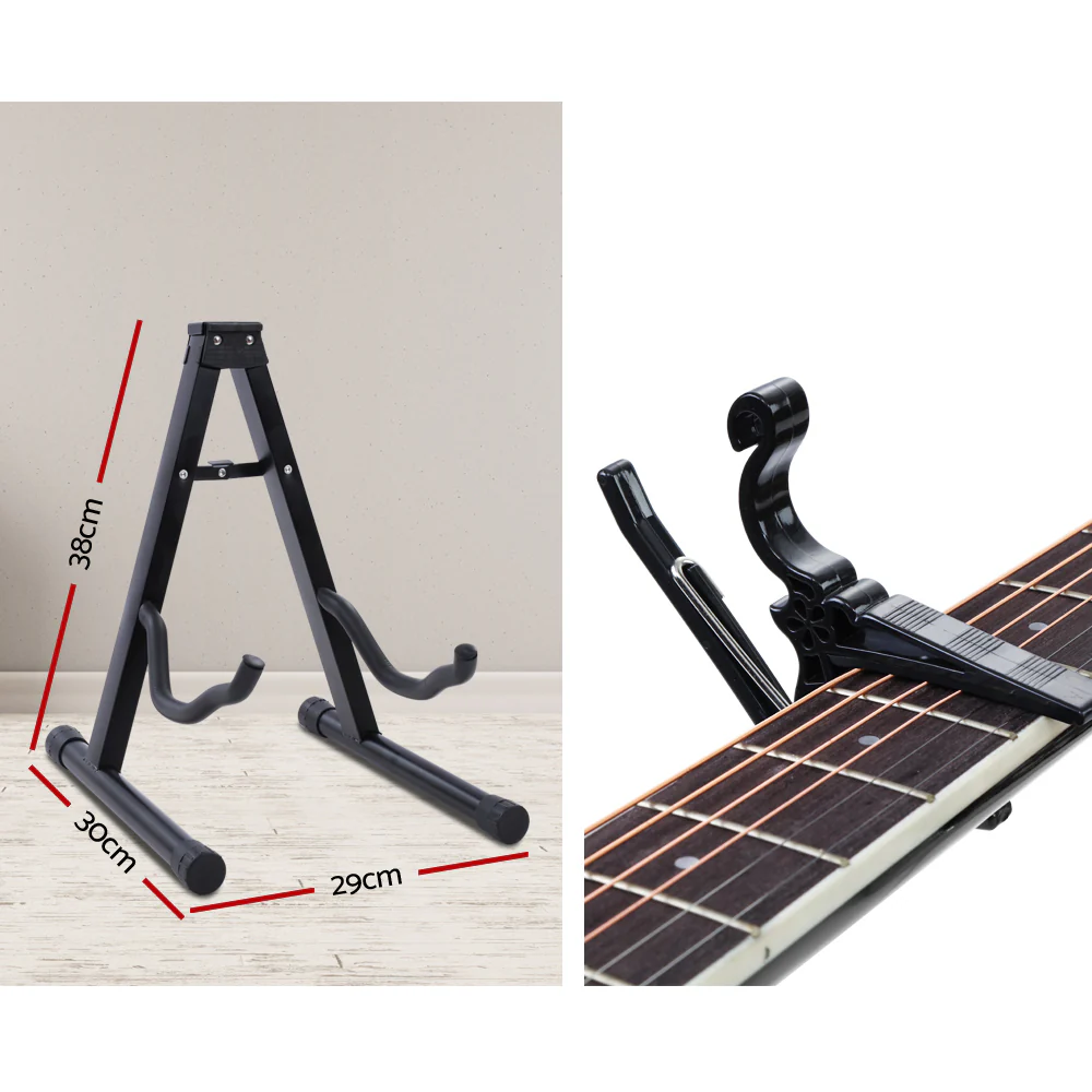 Alpha 41" Acoustic Guitar Wooden Body Steel String Dreadnought Stand Black - Image 5