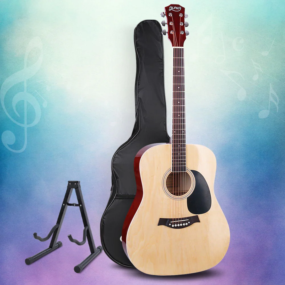 Alpha 41" Acoustic Guitar Wooden Body Steel String Dreadnought Stand Wood - Image 2