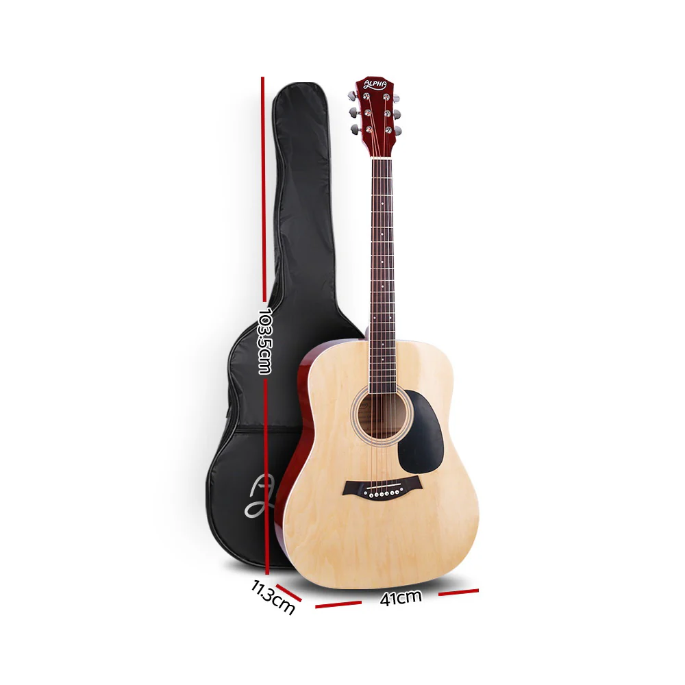 Alpha 41" Acoustic Guitar Wooden Body Steel String Dreadnought Stand Wood - Image 3