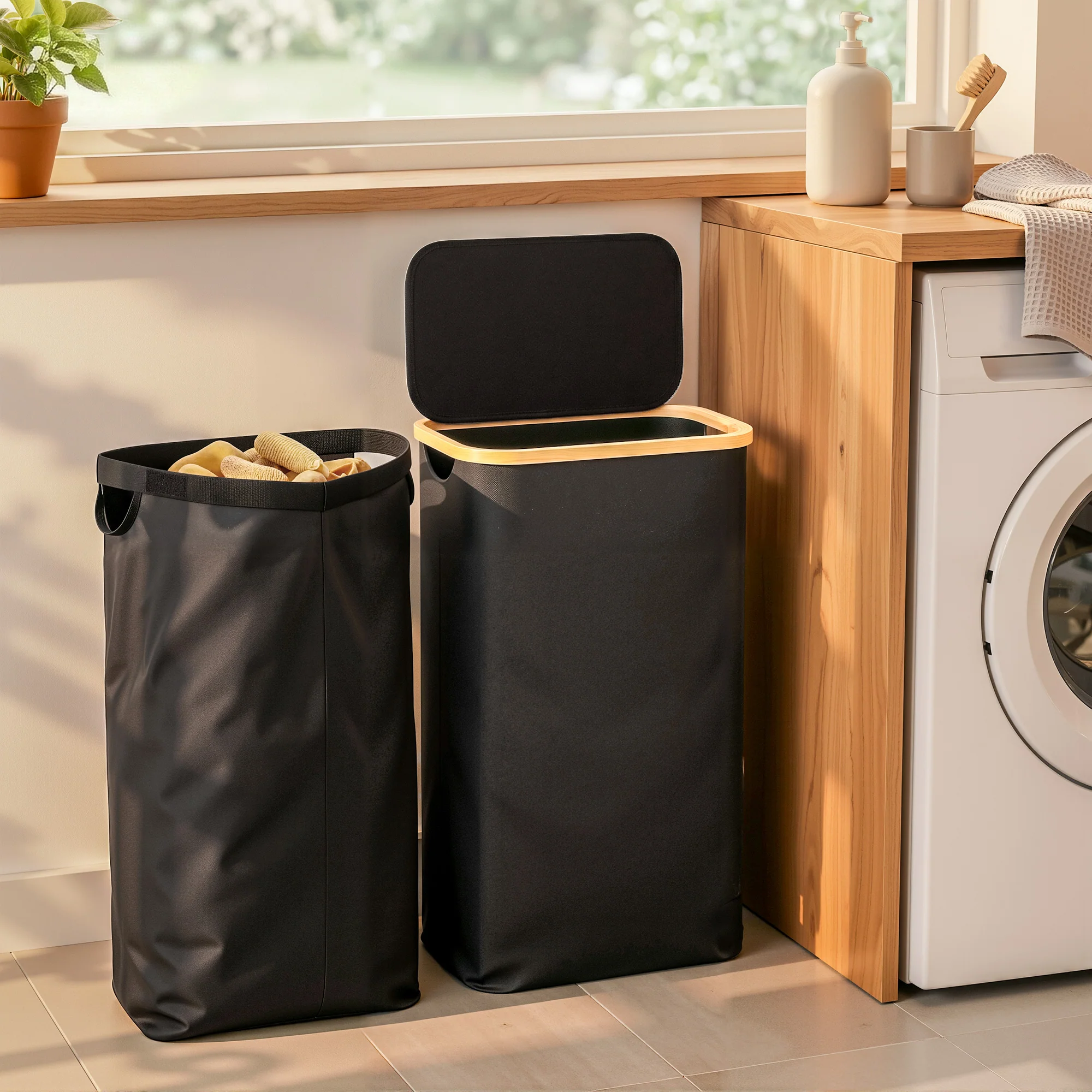 Artiss Laundry Basket with Removable Bag Foldable Black 60L - Image 2
