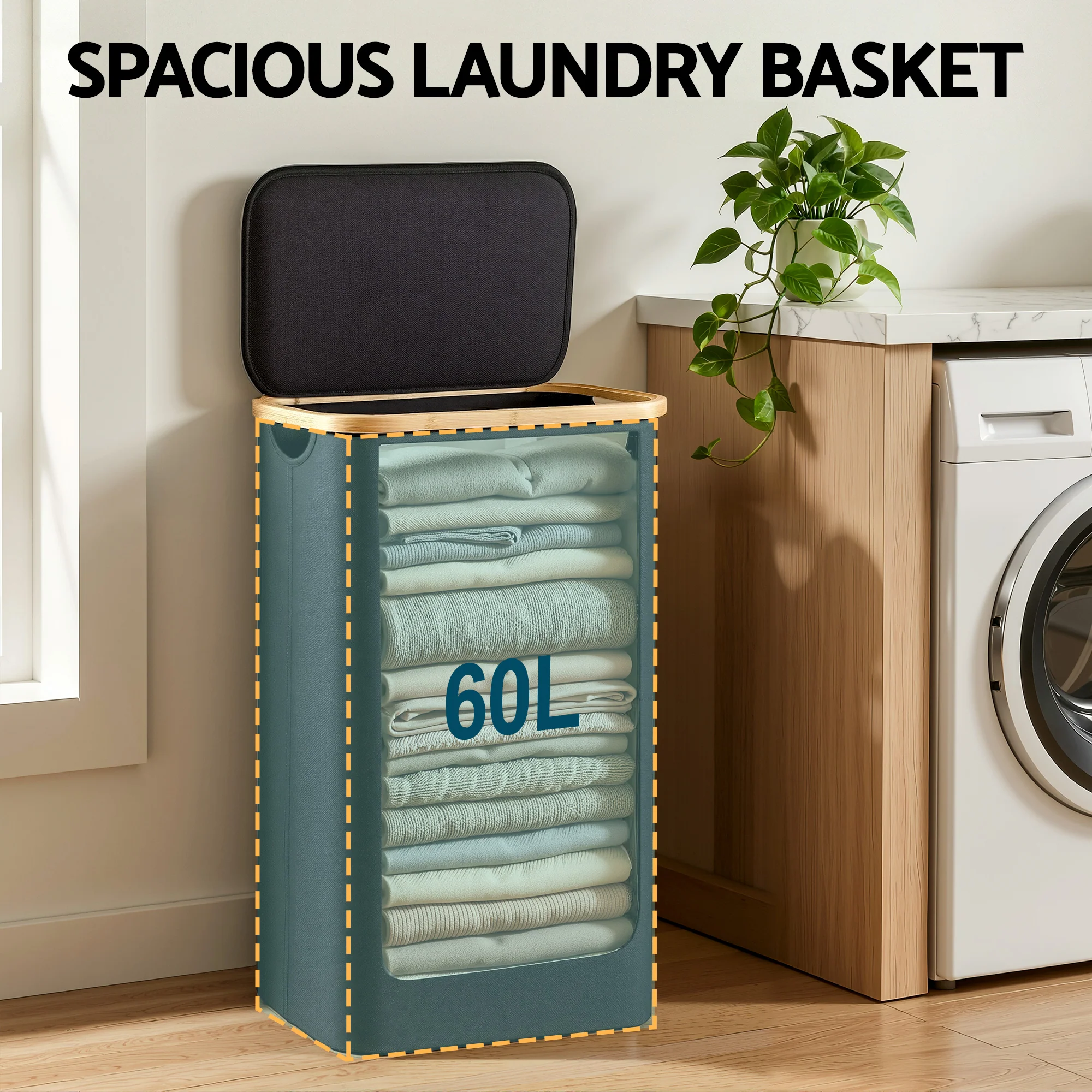 Artiss Laundry Basket with Removable Bag Foldable Black 60L - Image 5