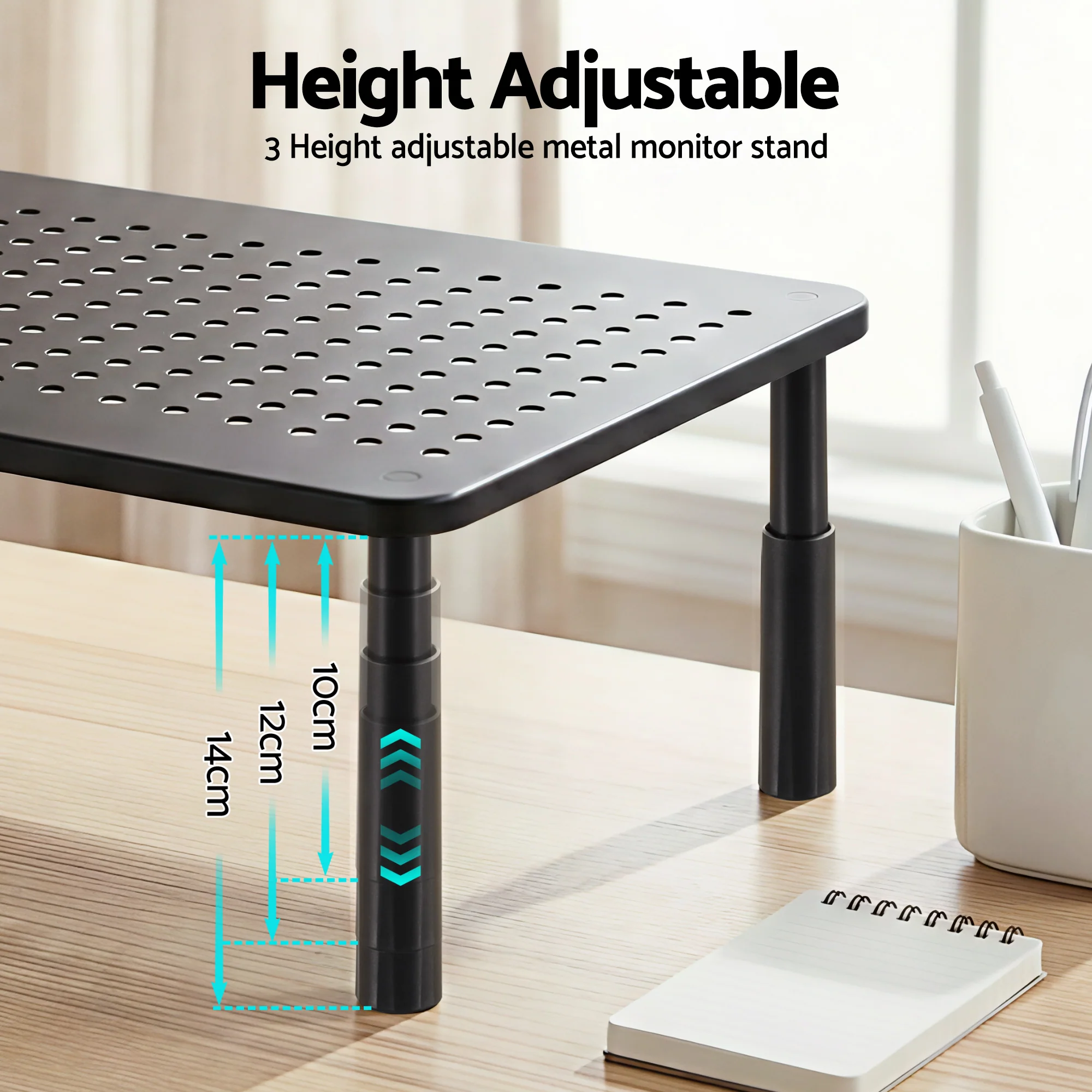 Artiss Monitor Stand Adjustable Riser For Computer Monitor And Laptop 3 Height Desk Organizer Black - Image 5