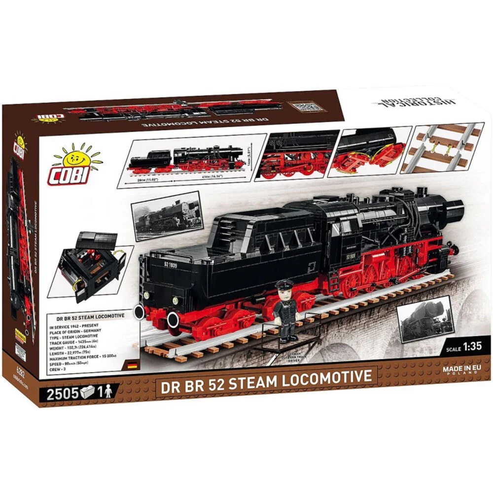 Cobi 2505-Pieces Trains DR BR 52 Steam Locomotive 1:35 Scale Building Kit 10y+ Toy - Image 3