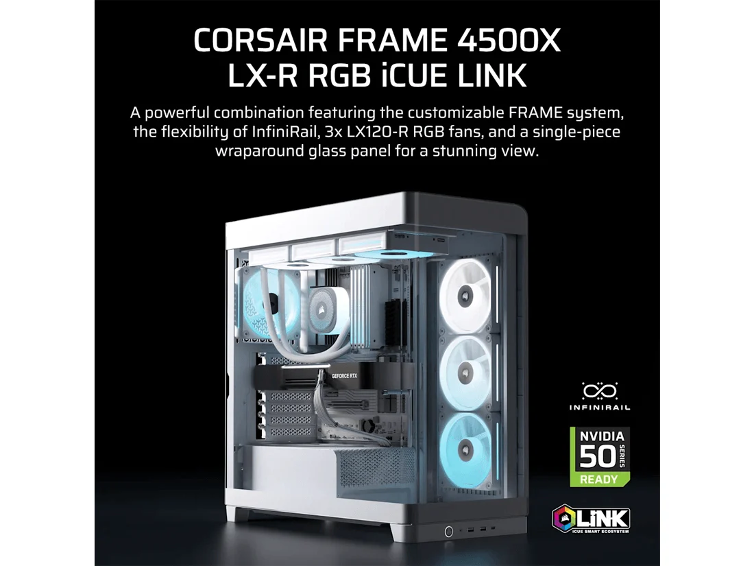 Corsair FRAME 4500X LX-R RGB iCUE LINK Panoramic Glass ATX Mid-Tower Case - White - Image 2