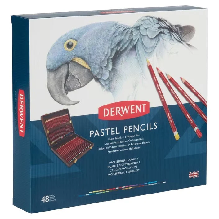 Derwent 48 Pastel Coloured Pencils Wooden Box Set Artists - Image 2