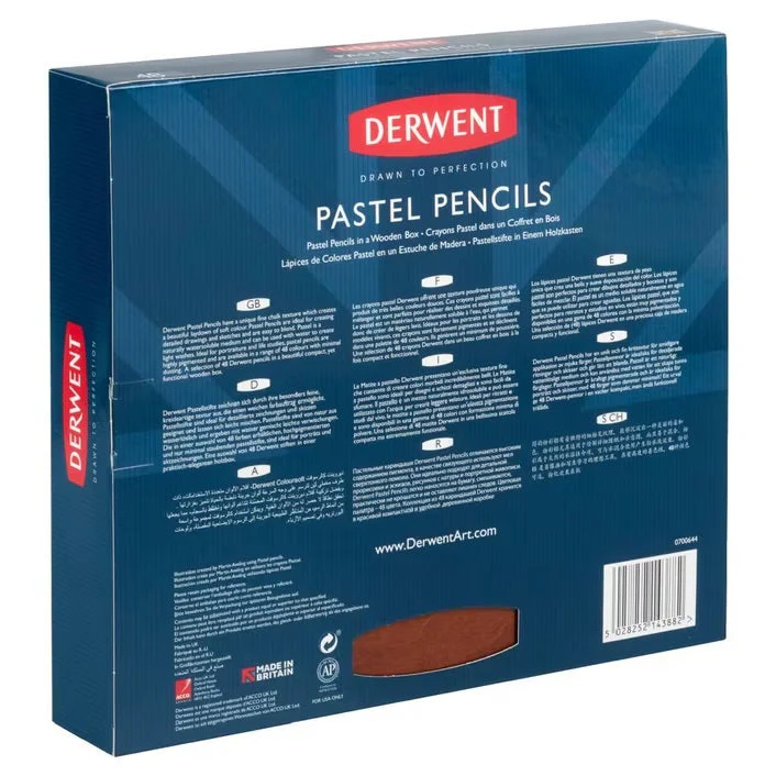 Derwent 48 Pastel Coloured Pencils Wooden Box Set Artists - Image 3