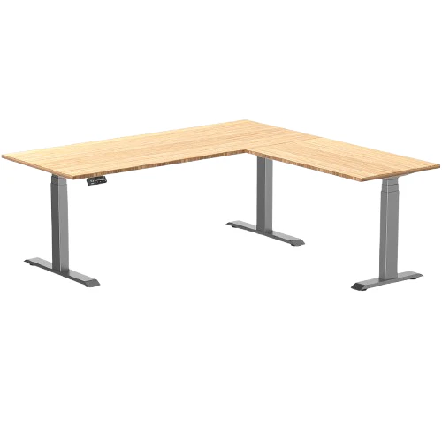 Desky Bamboo L-Shape Sit Stand Desk 180 x 175 cm Bamboo Top and Space Grey Leg