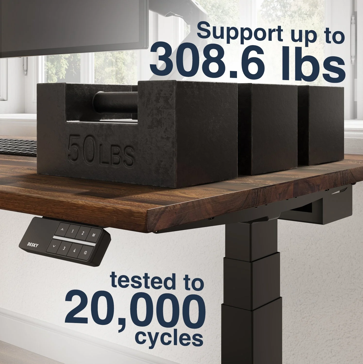 Desky Dual Hardwood Sit Stand Desk 120cm Walnut Desktop and Matte Black Frame - Image 3