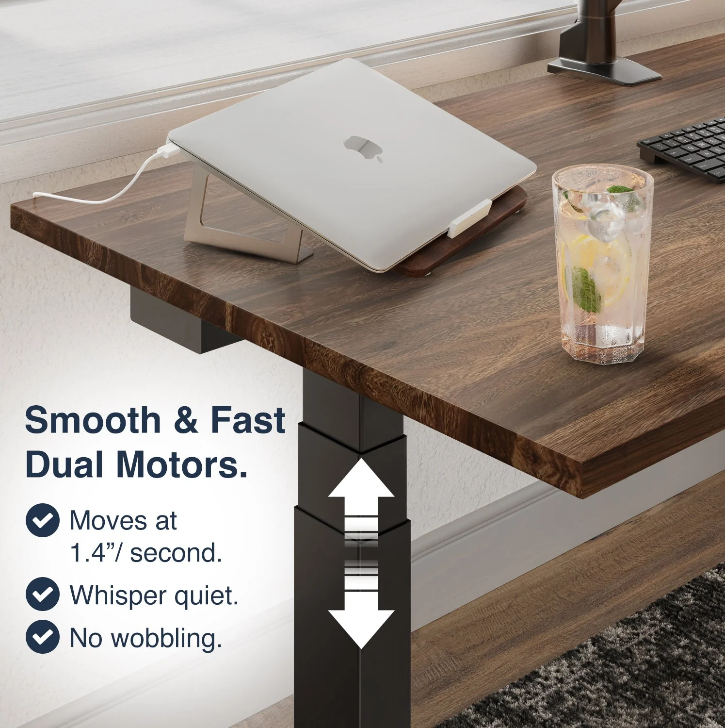 Desky Dual Hardwood Sit Stand Desk 180cm Black Ash Desktop and Matte Black Frame - Image 2