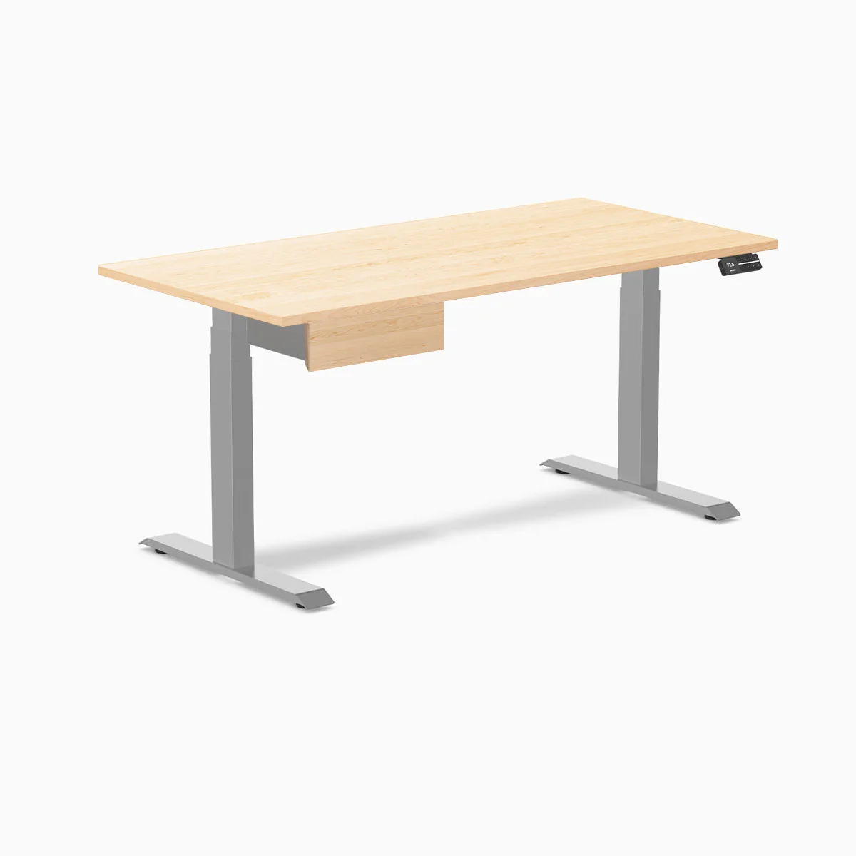 Desky Dual Hardwood Standing Desk With Drawer 150cm Maple Desktop and Grey Frame