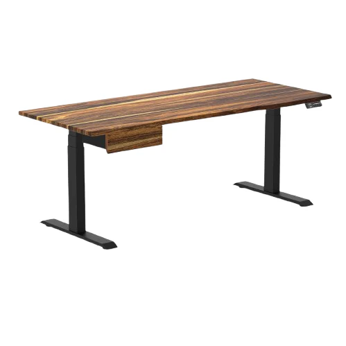 Desky Dual Hardwood Standing Desk With Drawer 180cm Black Ash Desktop and White Frame