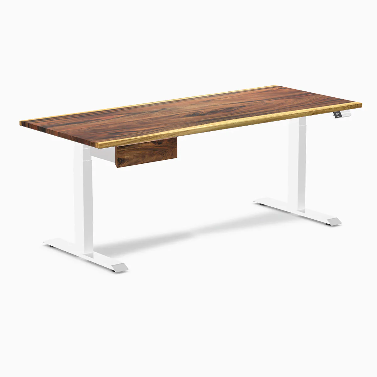 Desky Dual Hardwood Standing Desk With Drawer 180cm Saman Desktop and White Frame