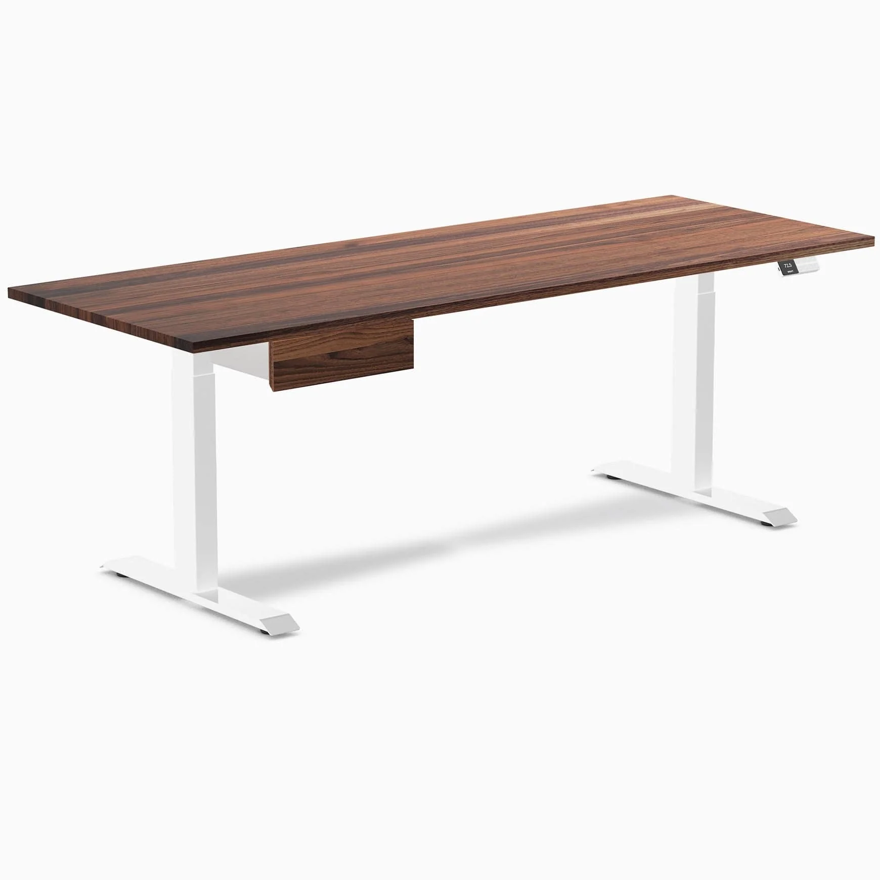 Desky Dual Hardwood Standing Desk With Drawer 200cm Walnut Desktop and White Frame