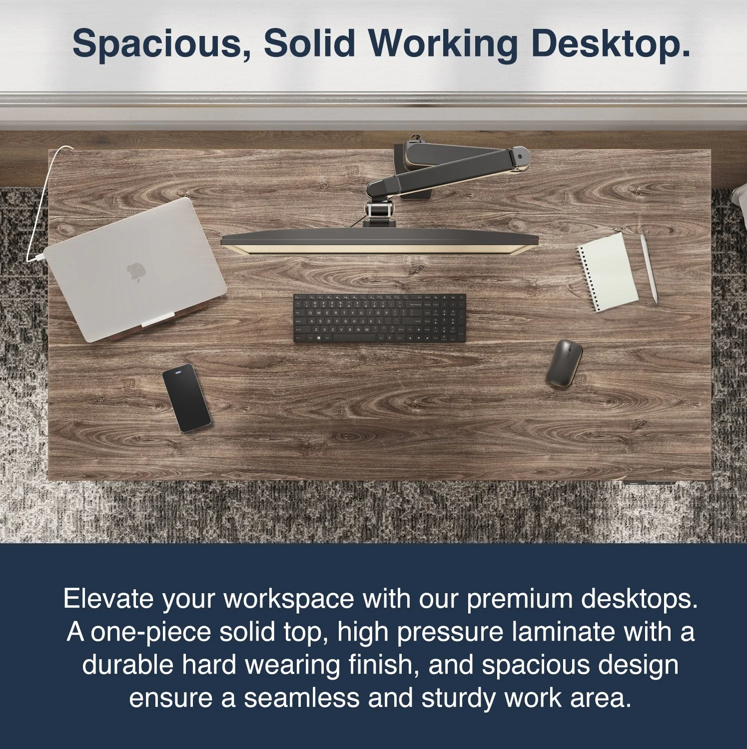 Desky Dual Melamine Sit Stand Desk 150cm Jarrah Legno Desktop and Matte Black Frame - Image 2