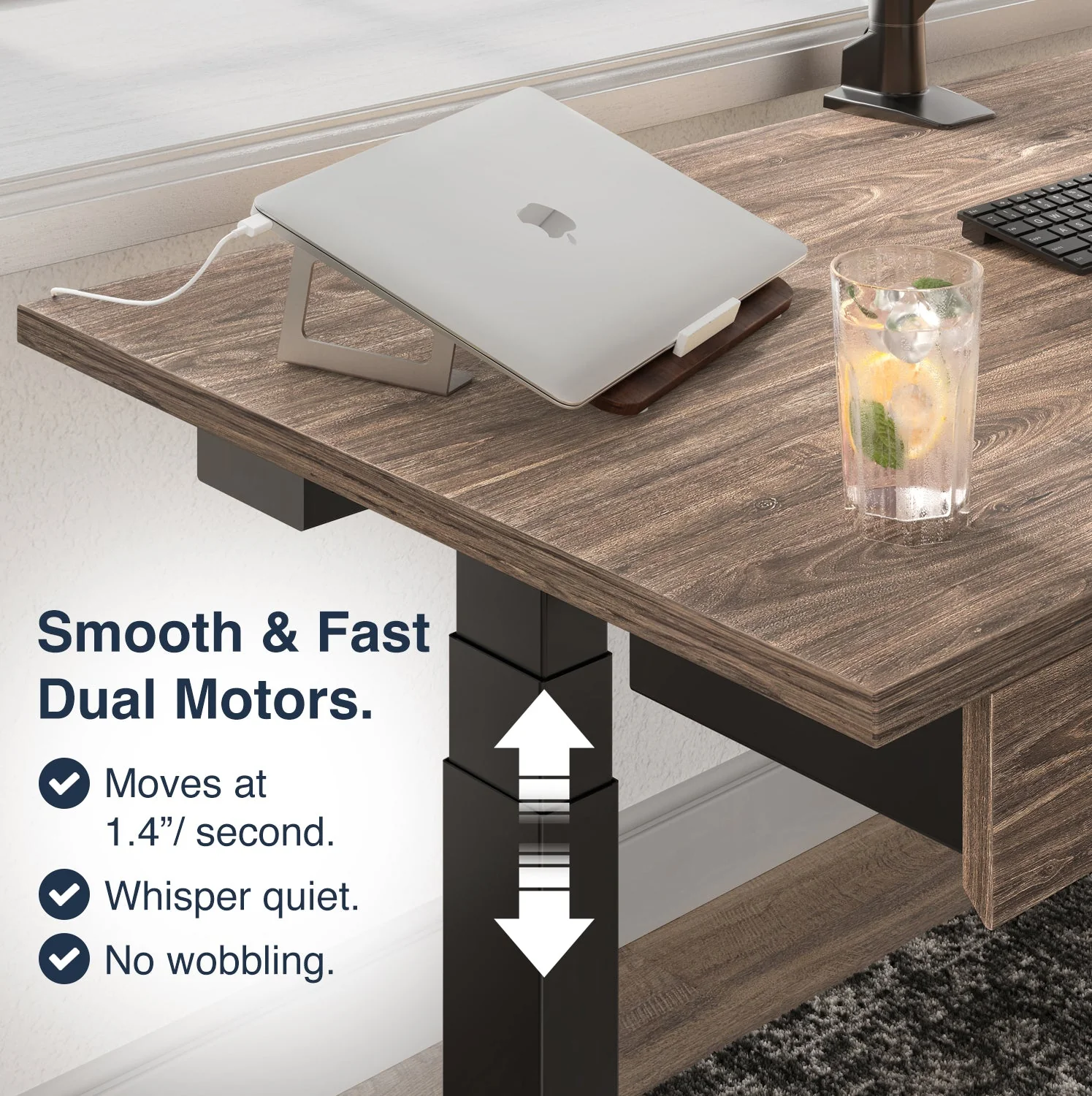 Desky Dual Melamine Sit Stand Desk 180cm Classic Oak Desktop and Matte Black Frame - Image 3