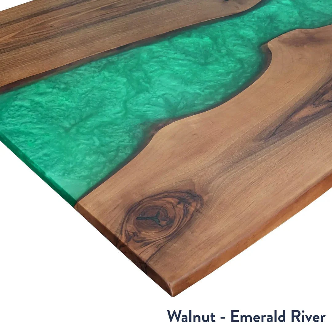 Desky Dual Resin Hardwood Sit Stand Desk 200cm Natural Walnut Emerald River Desktop and White Frame - Image 6