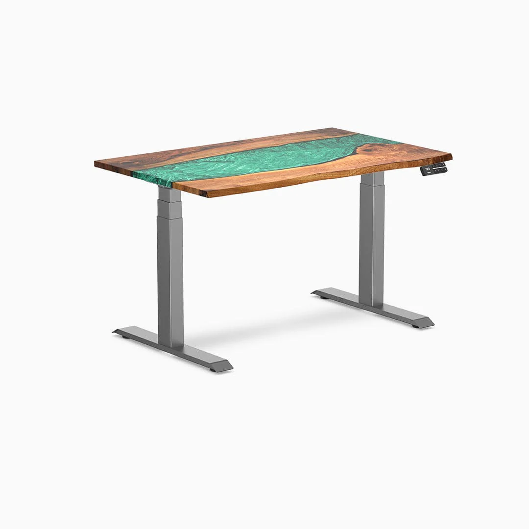 Desky Dual Resin Hardwood Sit Stand Desk 200cm Natural Walnut Emerald River Desktop and White Frame - Image 8