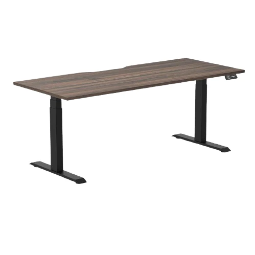 Desky Dual Scalloped Melamine Sit Stand Desk - Medium 1500x750mm (Natural Walnut/Grey)