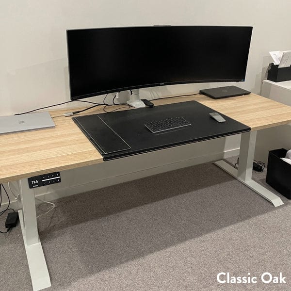 Desky Dual Scalloped Melamine Sit Stand Desk - Medium 1500x750mm (Natural Walnut/Grey) - Image 2