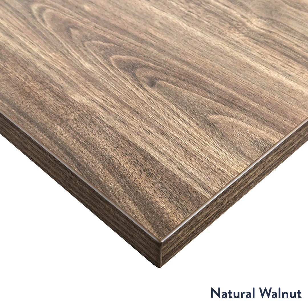 Desky Dual Scalloped Melamine Sit Stand Desk - Natural Walnut / 1200x750mm / White - Image 2