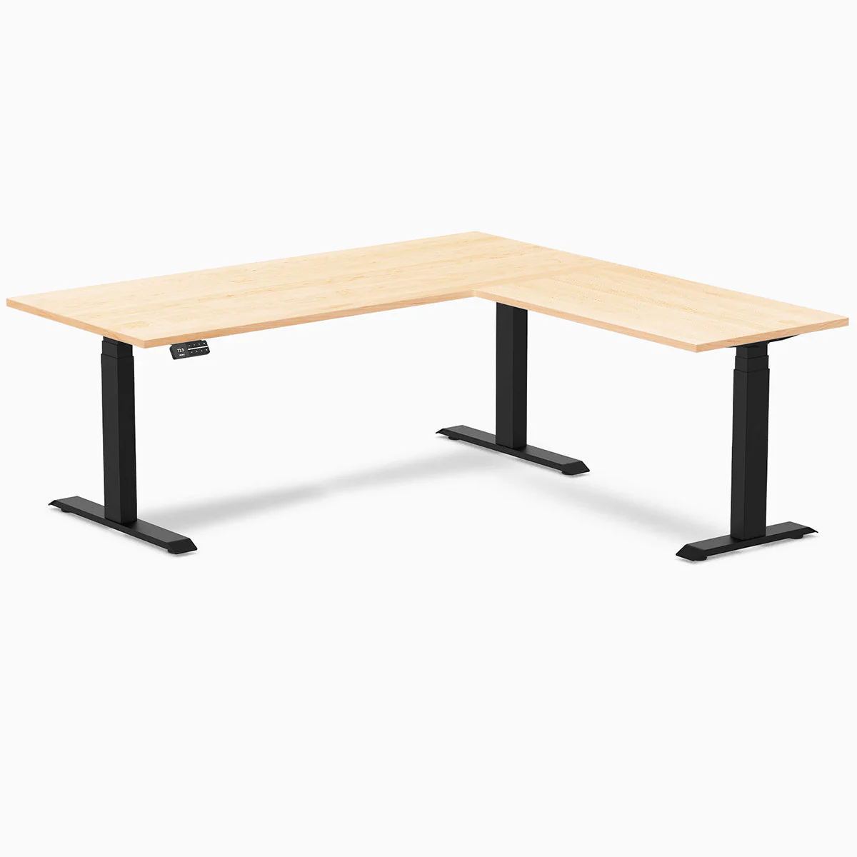 Desky Hardwood L-Shape Sit Stand Desk 180 x 175 cm Maple Top and Matte Black Leg