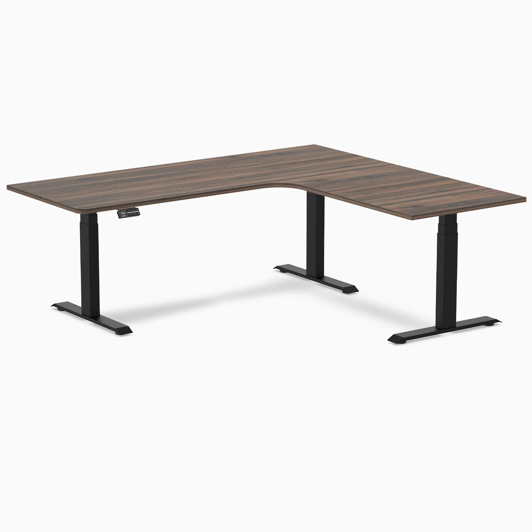 Desky L-Shape Melamine Sit Stand Desk 200cm - Right Return Jarrah Legno Top and Matte Black Leg - Image 3
