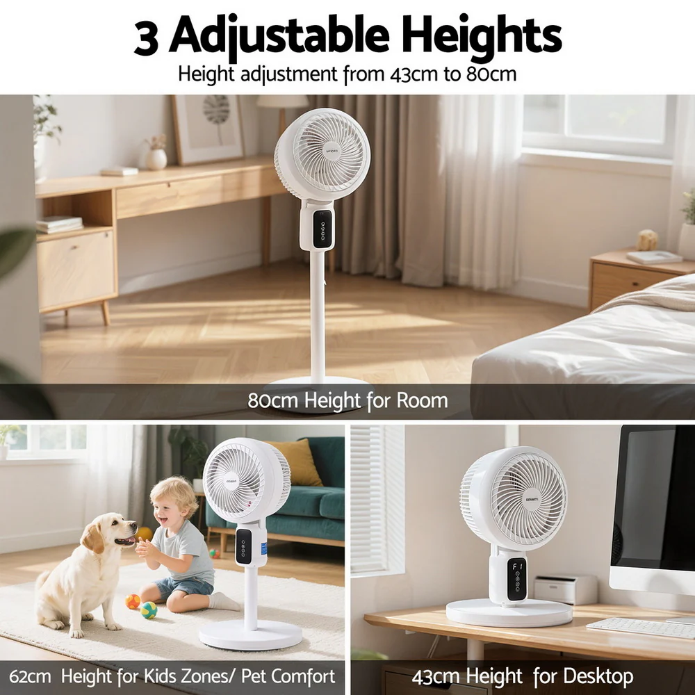 Devanti Pedestal Fan with Remote 3 Speed 12H Timer Height Adjustable Cooling Fan - Image 6