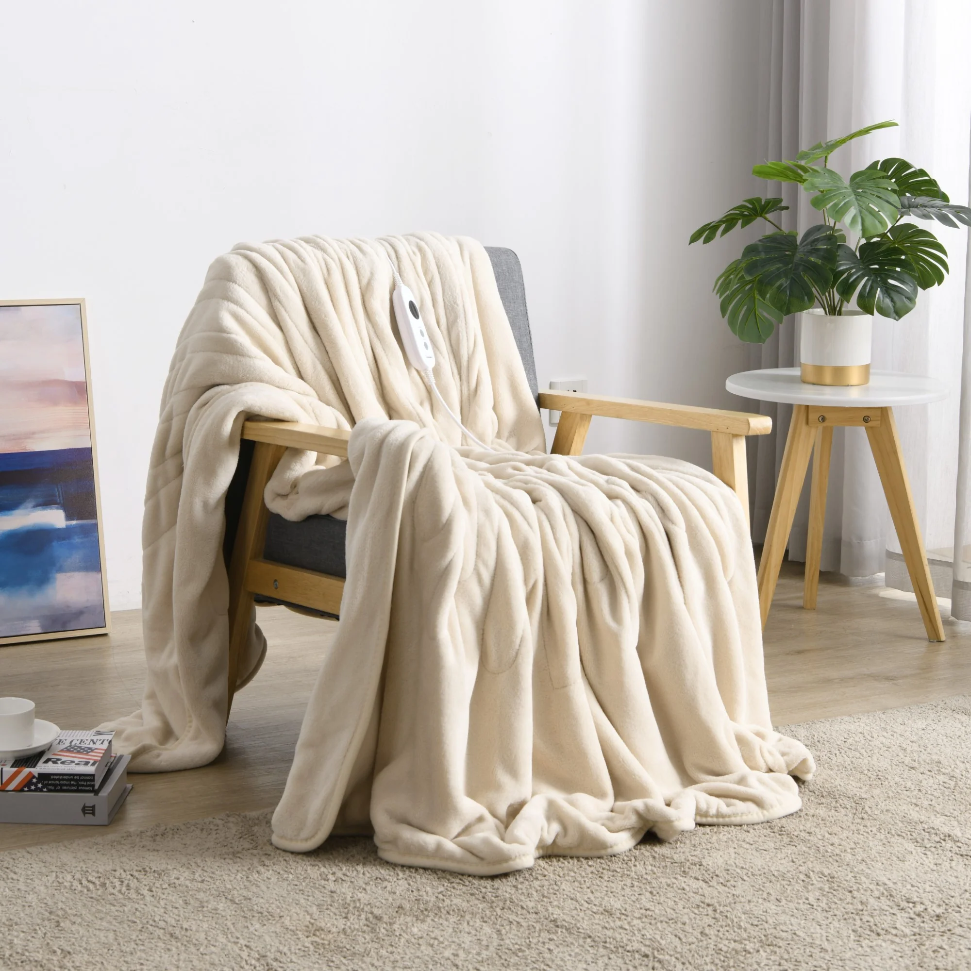 Dreamaker Coral Fleece Electric Heated Throw Blanket [180x200cm] (Cream) - Image 2