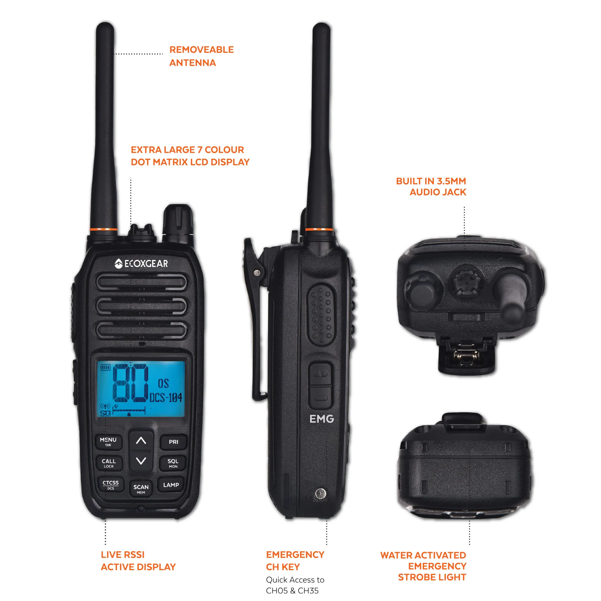EcoXgear 5 Watt Waterproof UHF CB Handheld Radio (Twin Pack) EXG500-2PK - Image 5