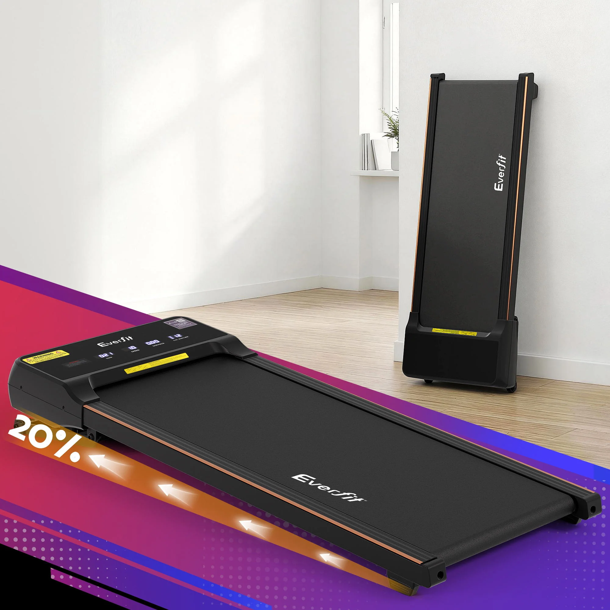 Everfit 3 in 1 Walking Pad Treadmill 20% Auto Incline Under Desk Treadmills for Home Gym With 40cm Wide Belt - Image 2