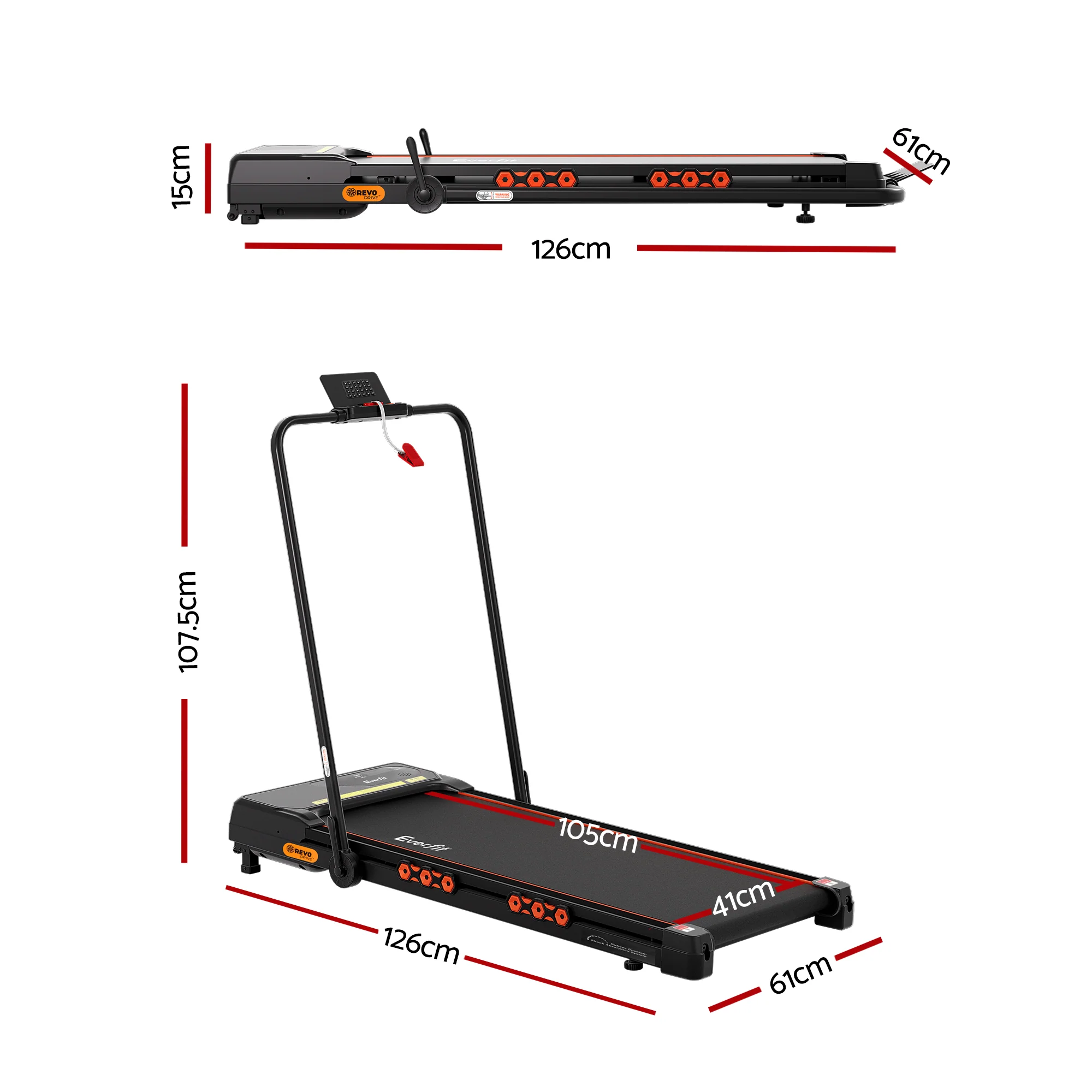 Everfit Treadmill Electric Walking Pad Auto Incline Foldable for Home Gym Black - Image 3