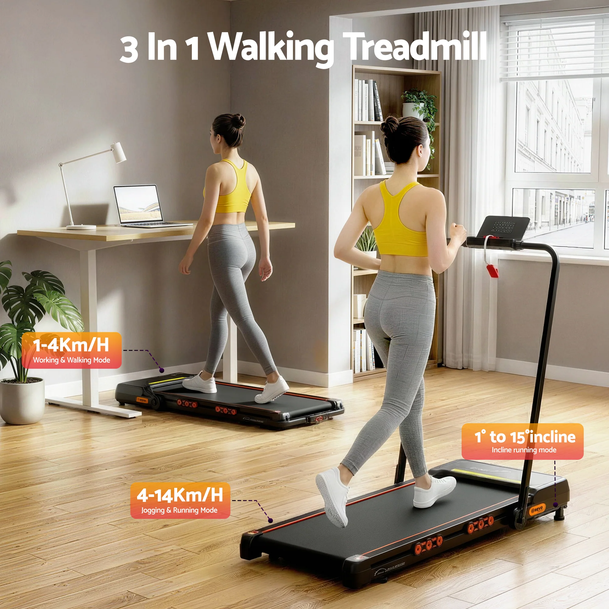Everfit Treadmill Electric Walking Pad Auto Incline Foldable for Home Gym Black - Image 5