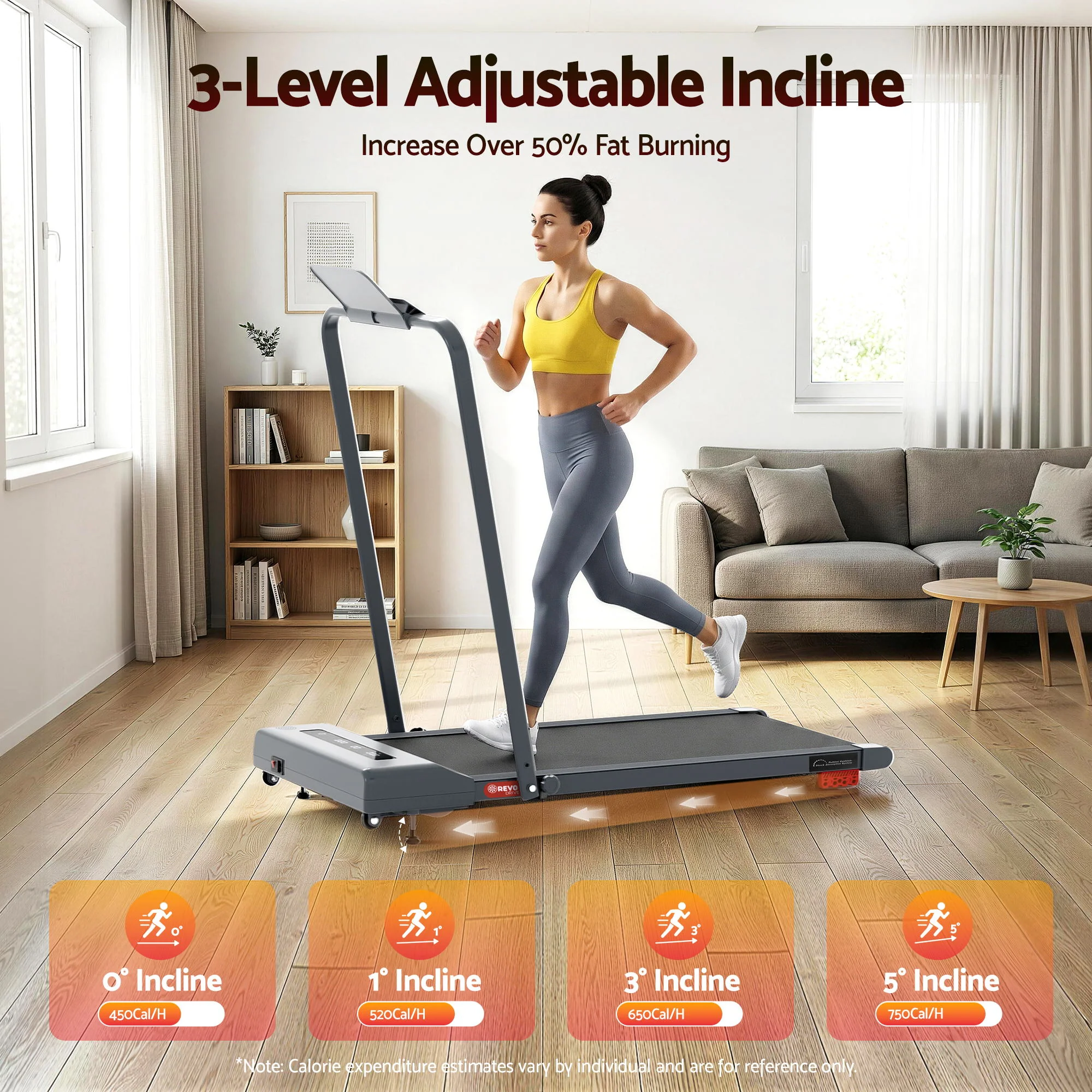 Everfit Treadmill Electric Walking Pad Incline Under Desk 380mm (Grey) - Image 9