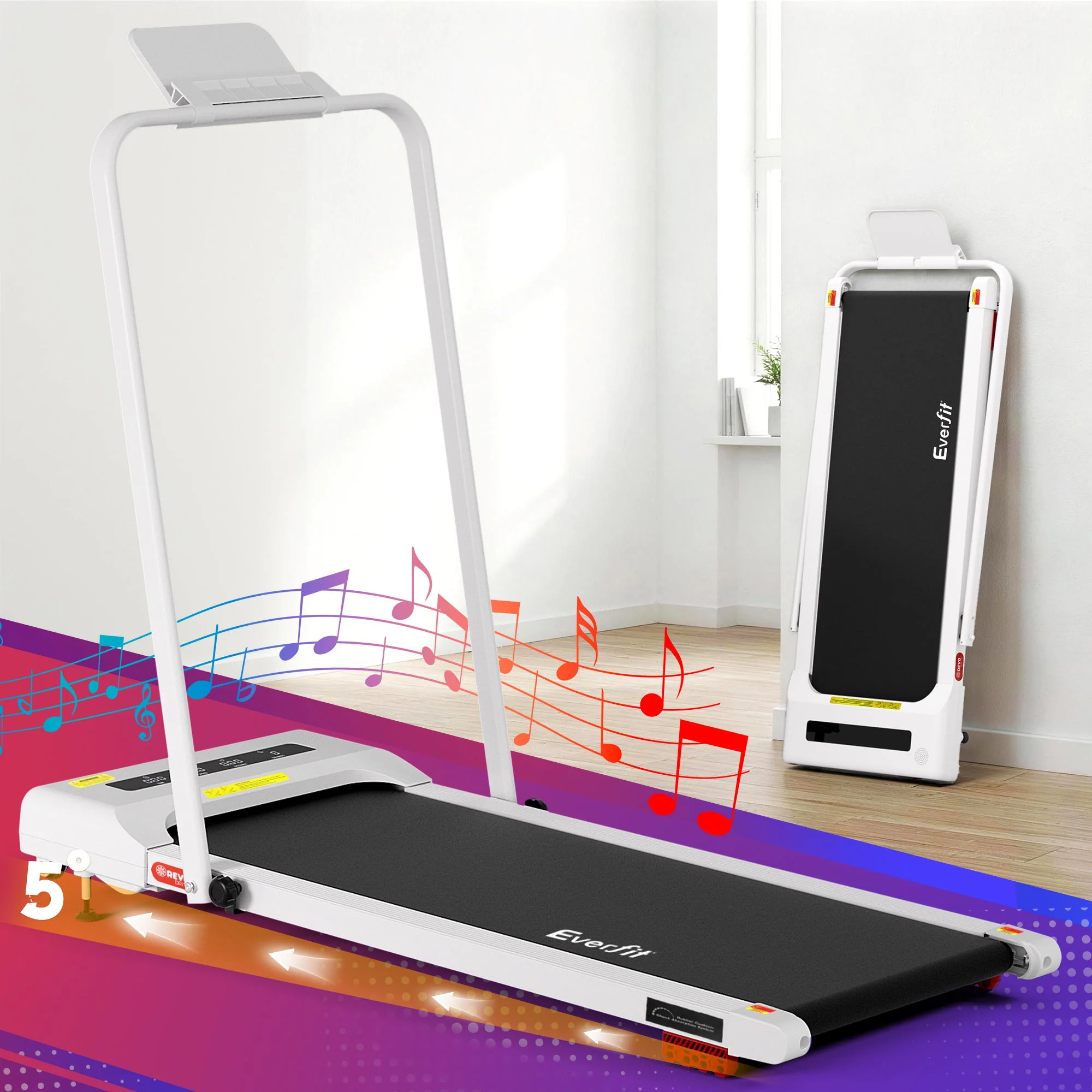 Everfit Treadmill Electric Walking Pad Incline Under Desk 380mm (White) - Image 2