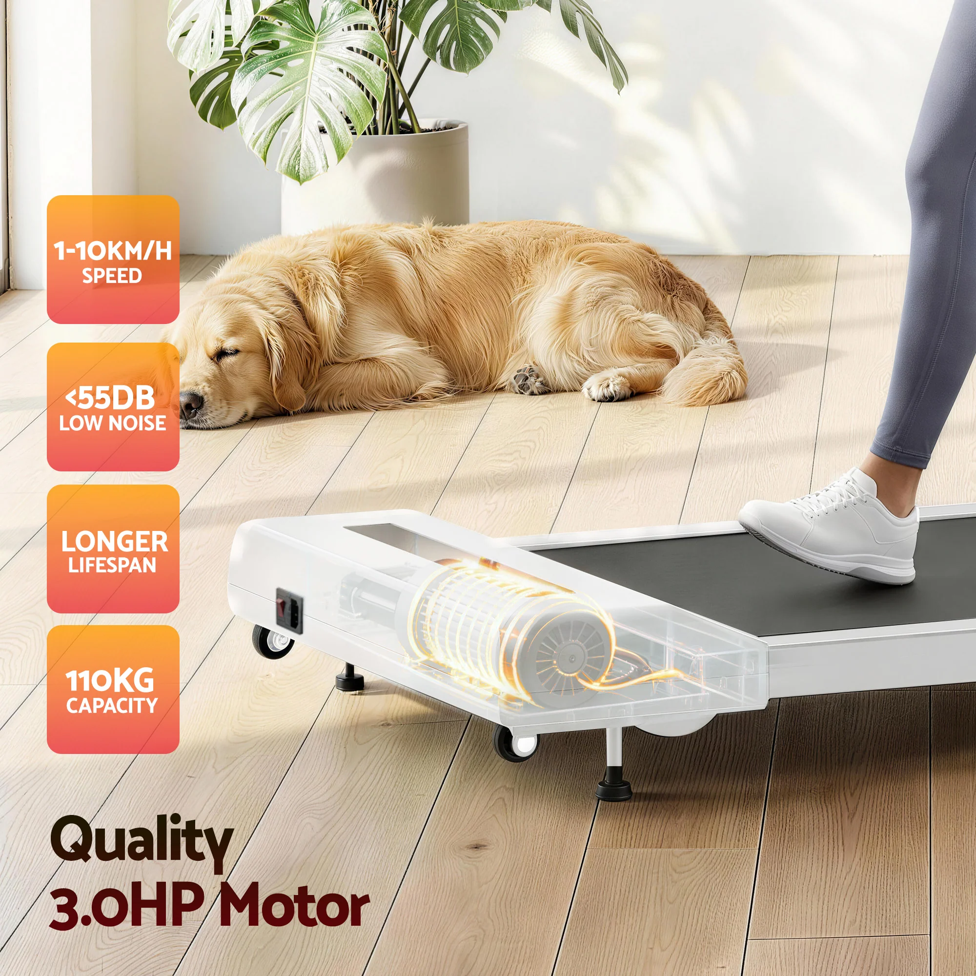 Everfit Treadmill Electric Walking Pad Incline Under Desk Home Gym 380mm (White) - Image 6