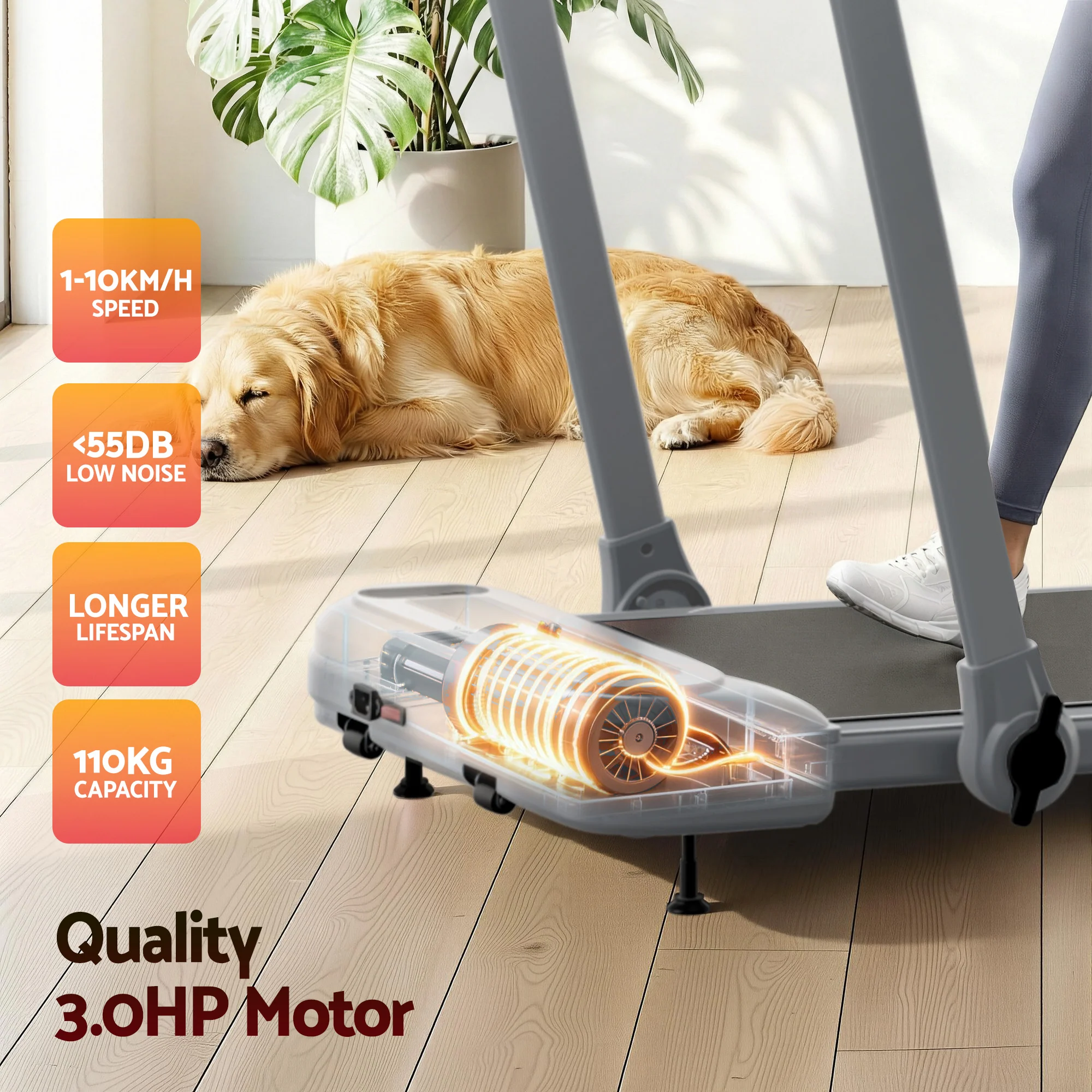 Everfit Treadmill Electric Walking Pad with Incline Foldable for Home Gym (Grey) - Image 8