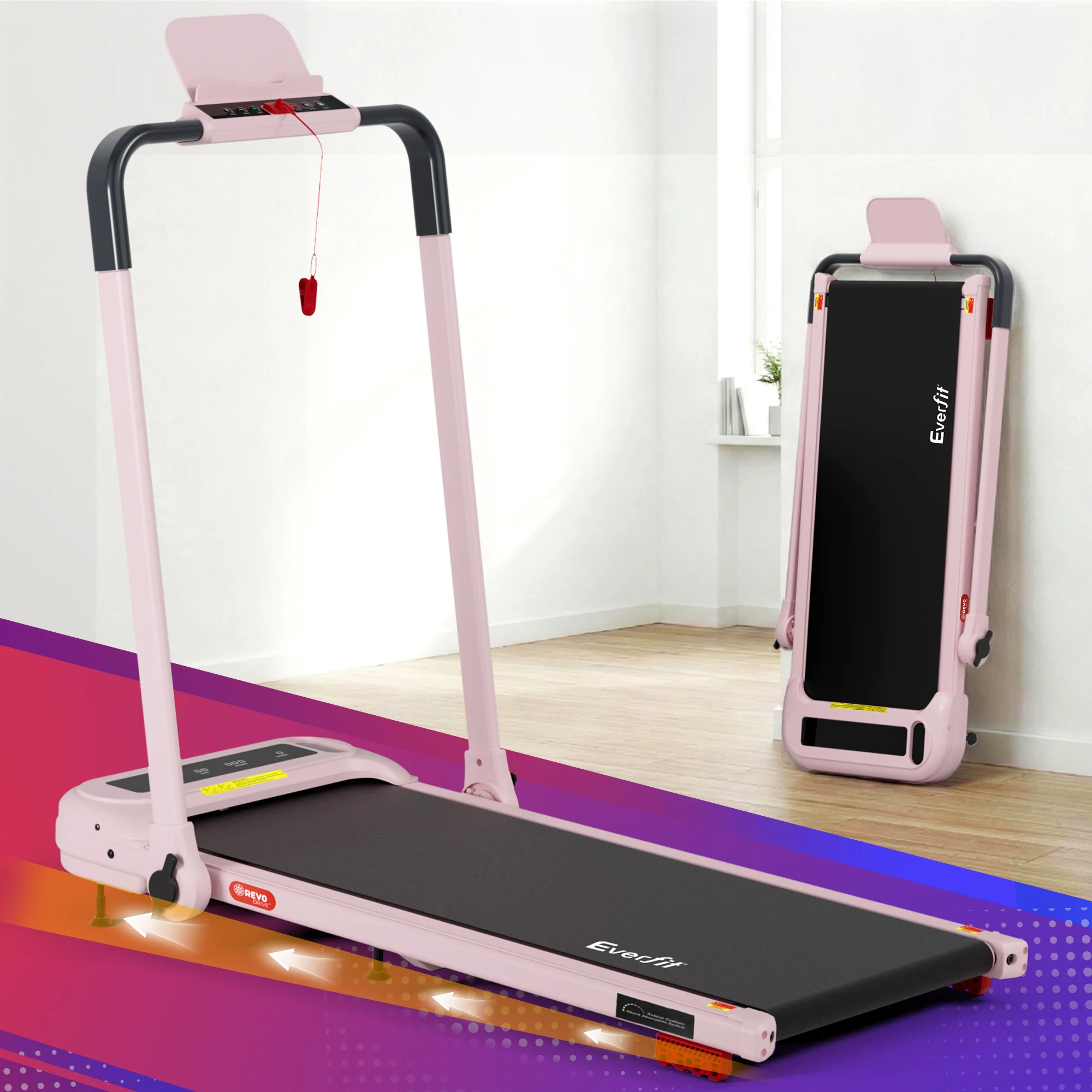 Everfit Treadmill Electric Walking Pad with Incline Foldable for Home Gym (Pink) - Image 2