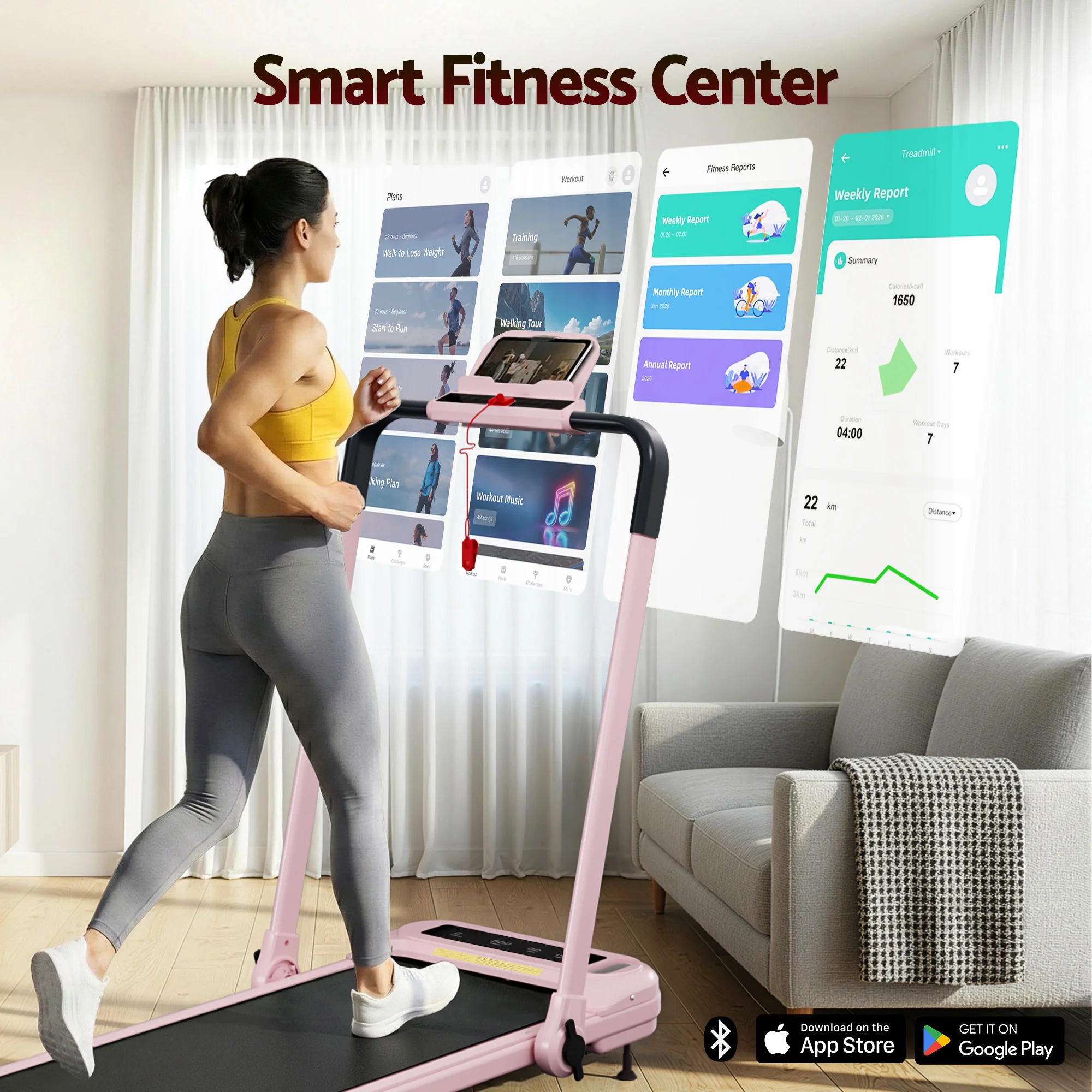 Everfit Treadmill Electric Walking Pad with Incline Foldable for Home Gym (Pink) - Image 4