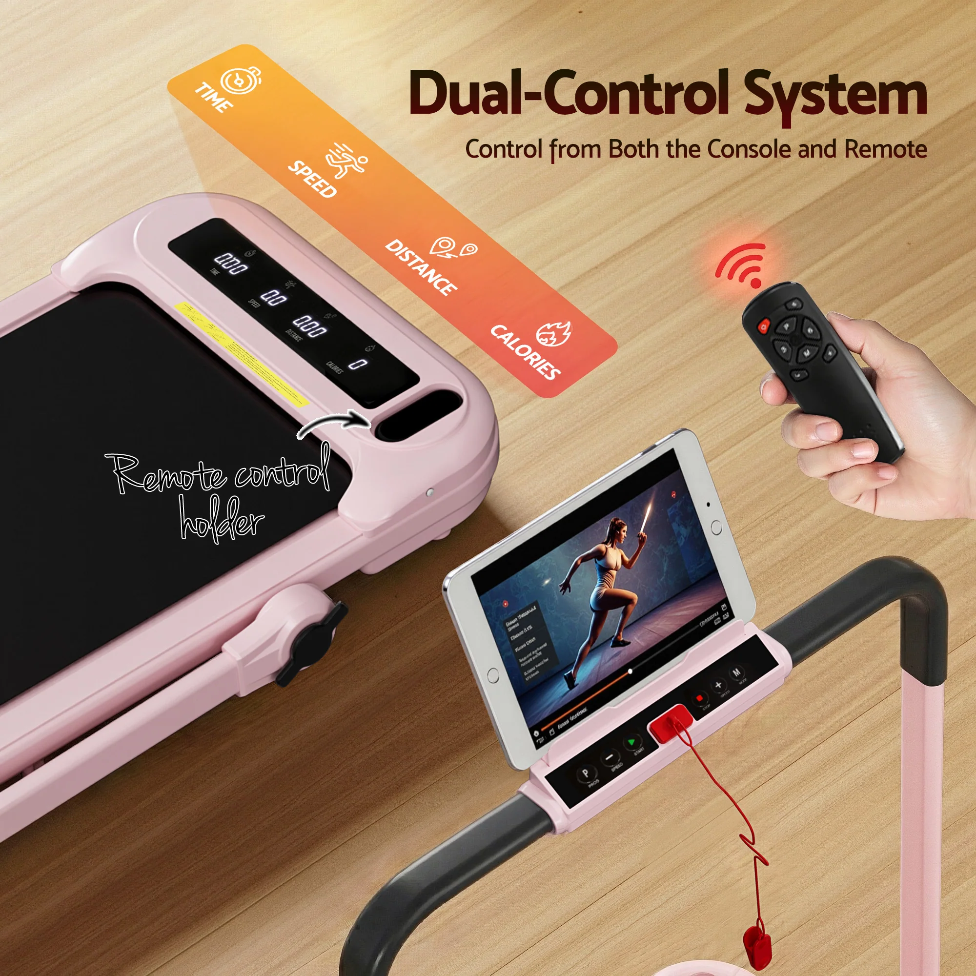 Everfit Treadmill Electric Walking Pad with Incline Foldable for Home Gym (Pink) - Image 5