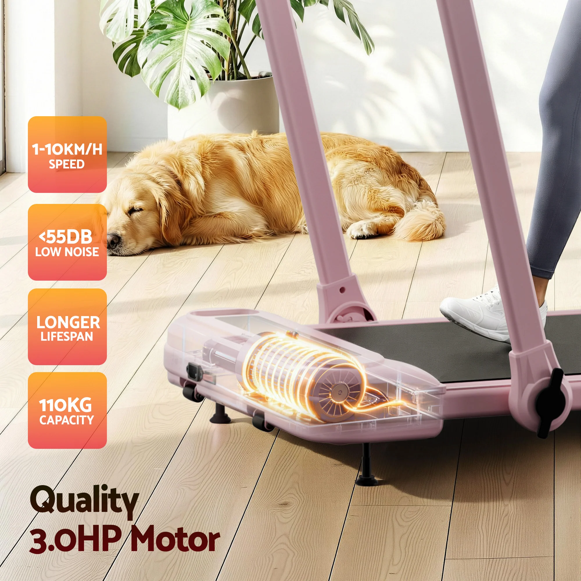 Everfit Treadmill Electric Walking Pad with Incline Foldable for Home Gym (Pink) - Image 6