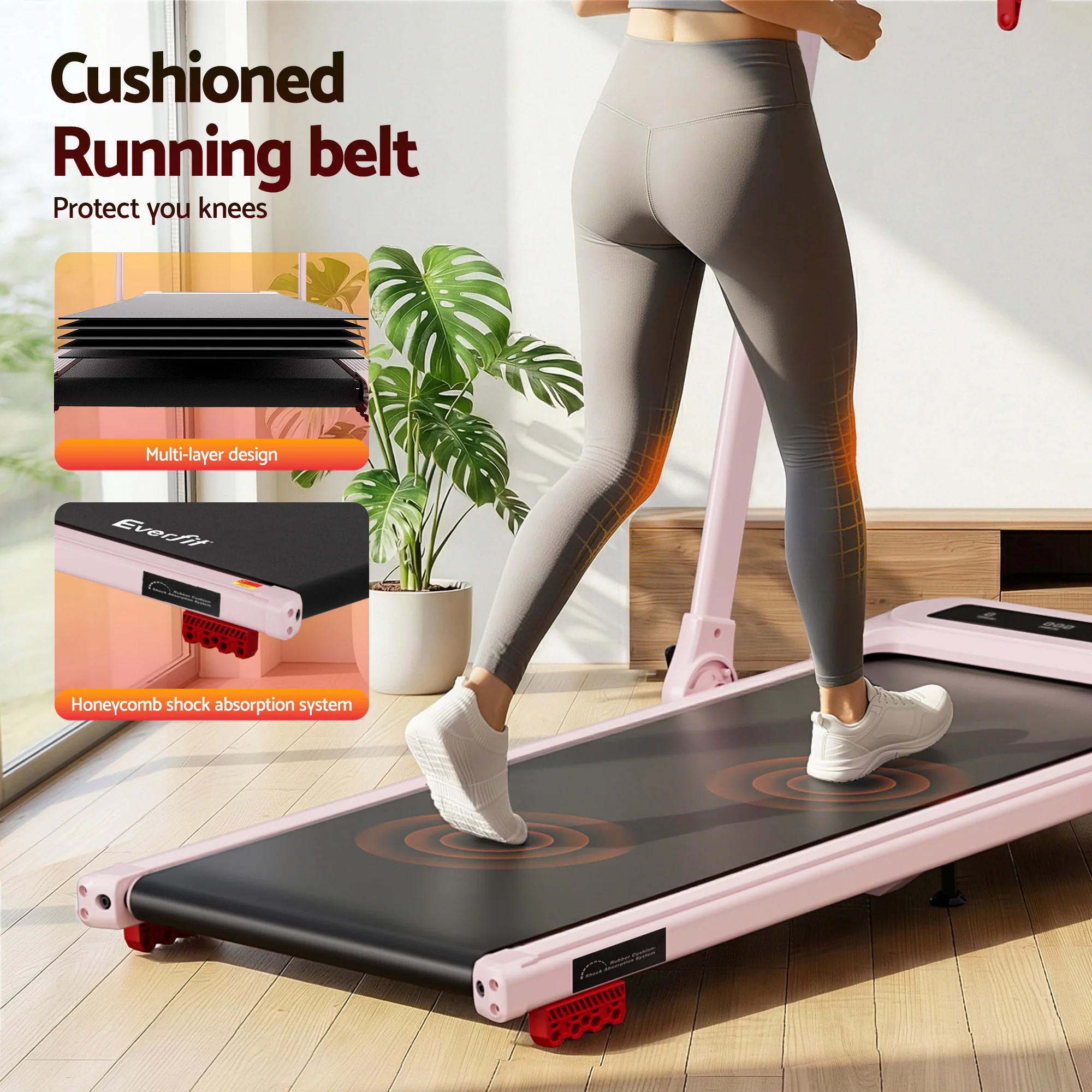 Everfit Treadmill Electric Walking Pad with Incline Foldable for Home Gym (Pink) - Image 9